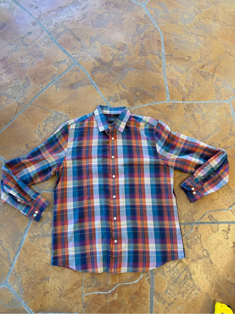 Banana Republic Slim Untucked Fit Plaid Button-Up Cotton Fall Colors- L